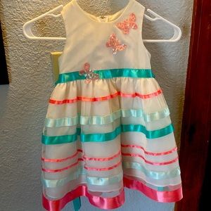 Little girl party dress size 3T, pink, light green, slip underneath